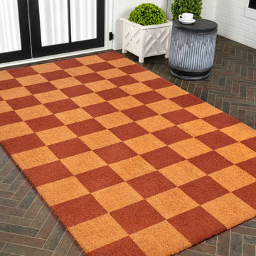 Porter Classic Farmhouse Checkered Coir Area Rug